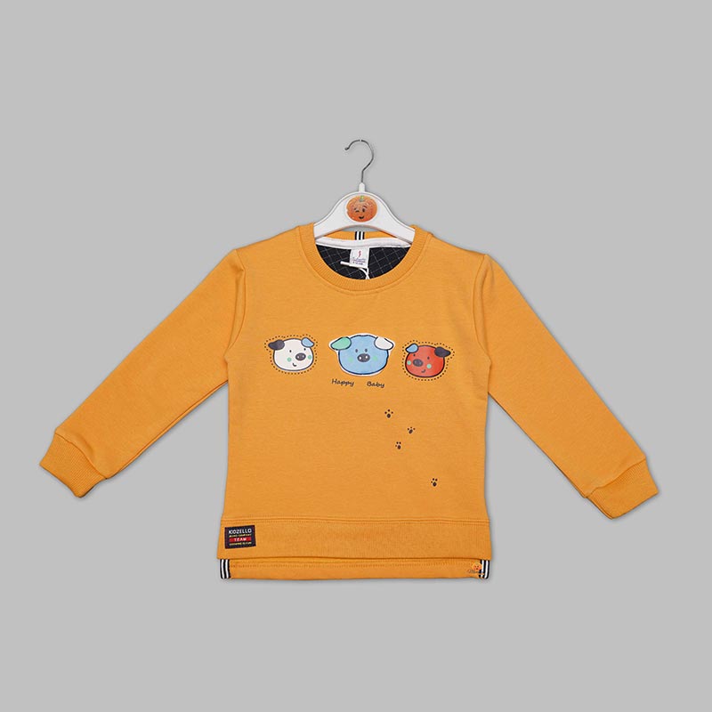 Mustard Full Sleeves Baba Suit for Boys Top View