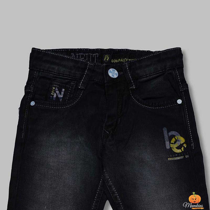 Black Fix Waist Denim Boys Jeans Close Up 