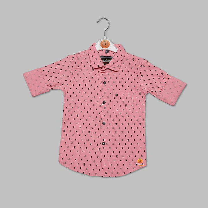 Solid Pink Full Sleeves Printed Shirt for Boys Variant Front View