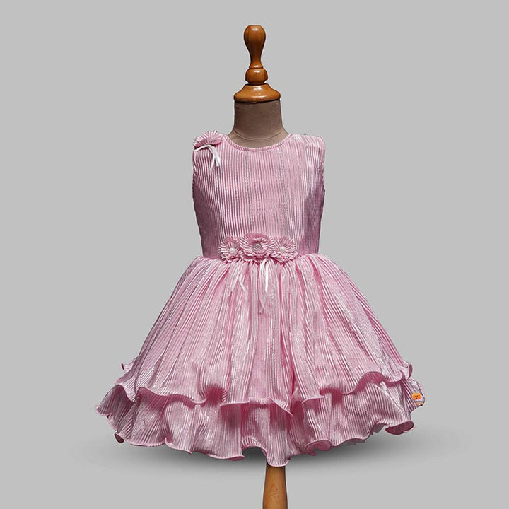 Pink-Sea Green Party Wear Baby Frock Front View