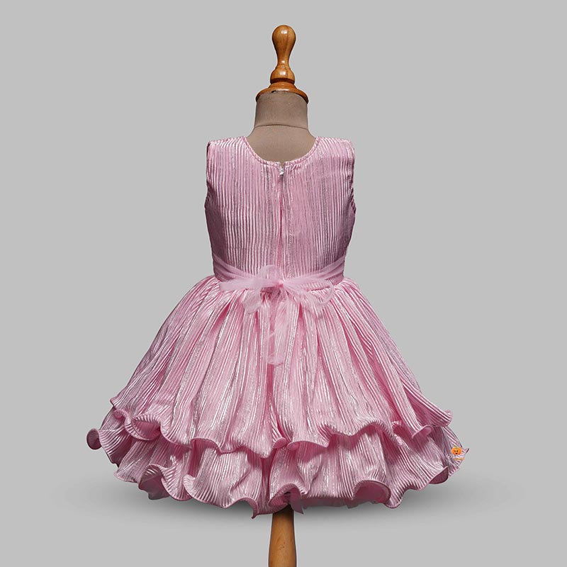 Pink-Sea Green Party Wear Baby Frock Back View