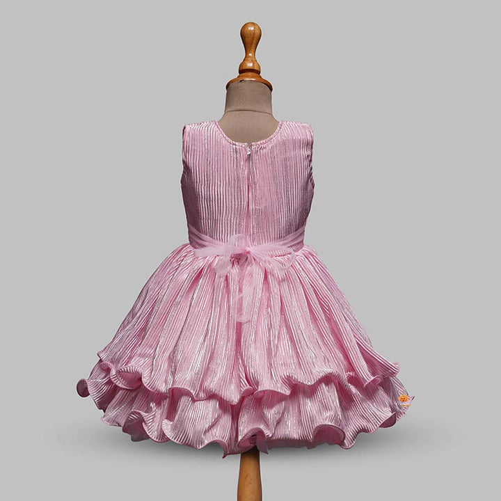Pink-Sea Green Party Wear Baby Frock Back View