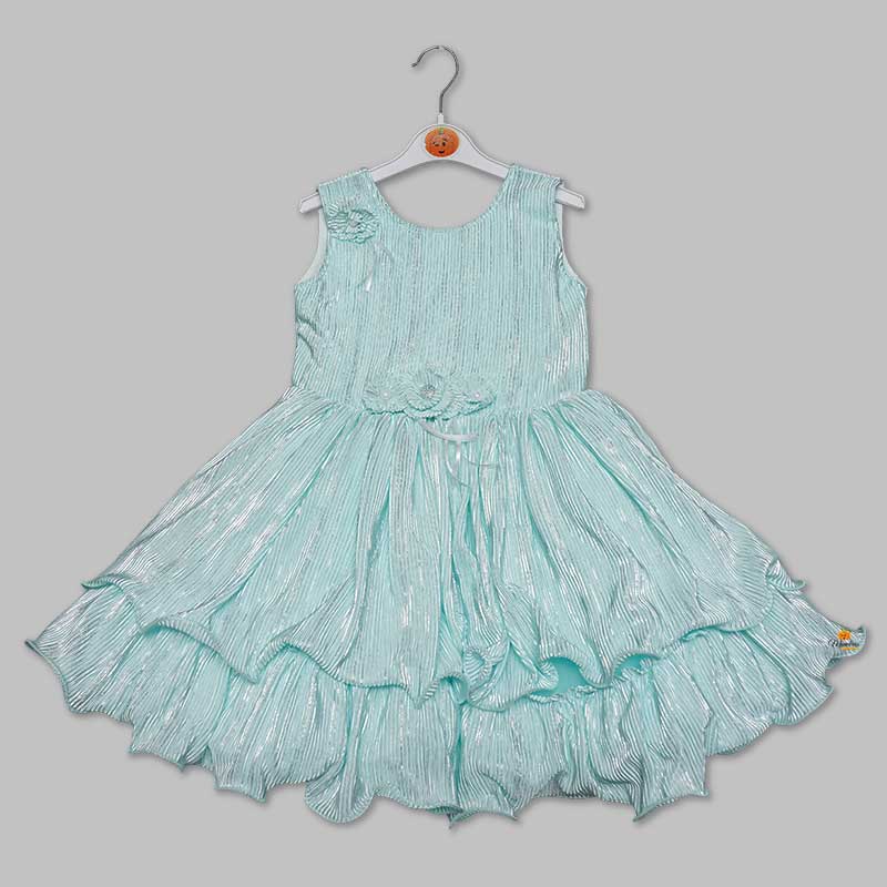 Pink-Sea Green Party Wear Baby Frock Sea Green
