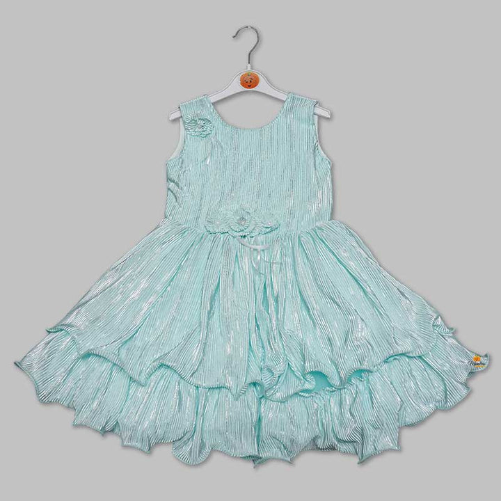Pink-Sea Green Party Wear Baby Frock Sea Green