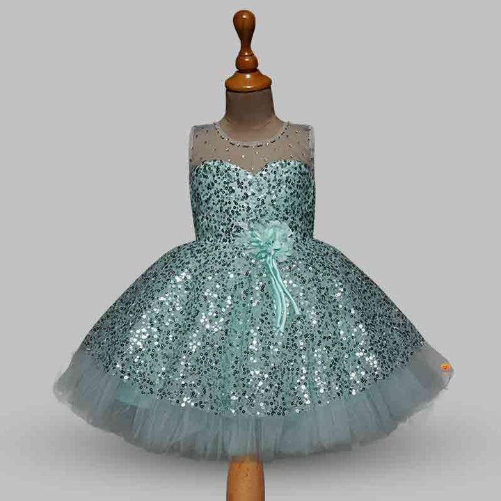 Sequin Green Kids Frock Front View