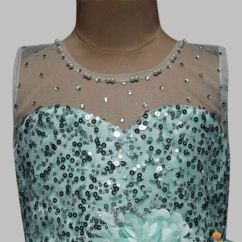 Lemon Party Wear Frock For Girls Close Up View