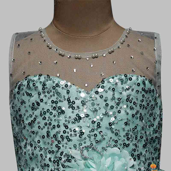 Lemon Party Wear Frock For Girls Close Up View