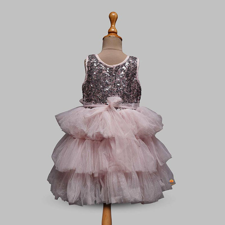 Peach Party Wear Frock for Girls Back View