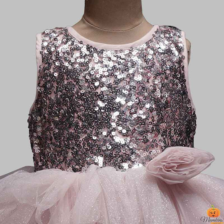 Peach Party Wear Frock for Girls Close Up View