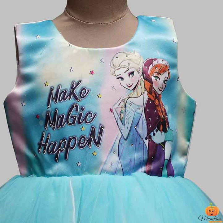 Sky Blue Party Wear Kids Frock