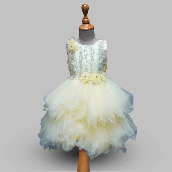 Layered Frock For Girls In Lemon Color Front View