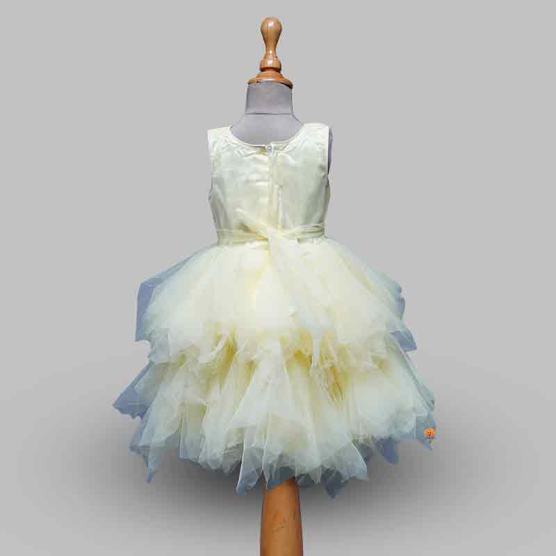 Layered Frock For Girls In Lemon Color Back View
