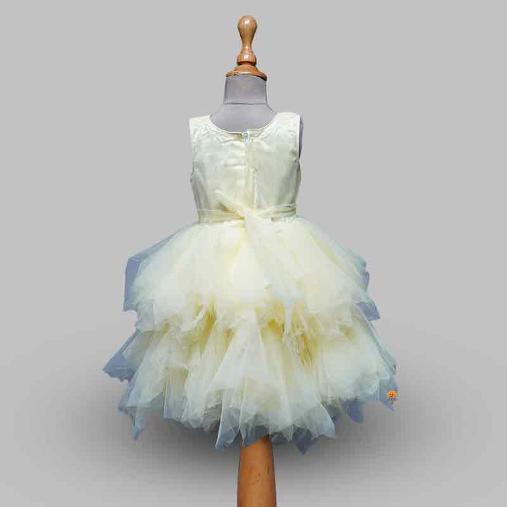 Layered Frock For Girls In Lemon Color Back View