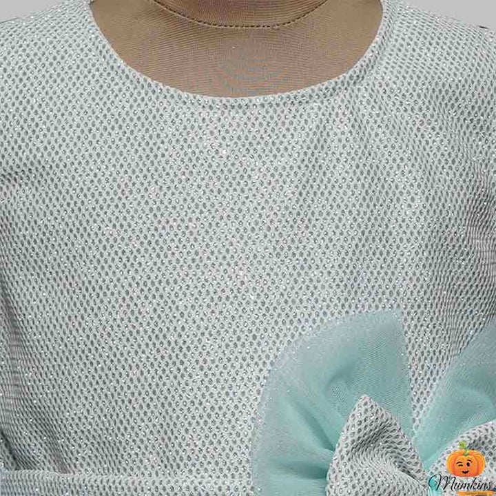 Sea Green-Tomato Frock for Kid Girls Close Up 