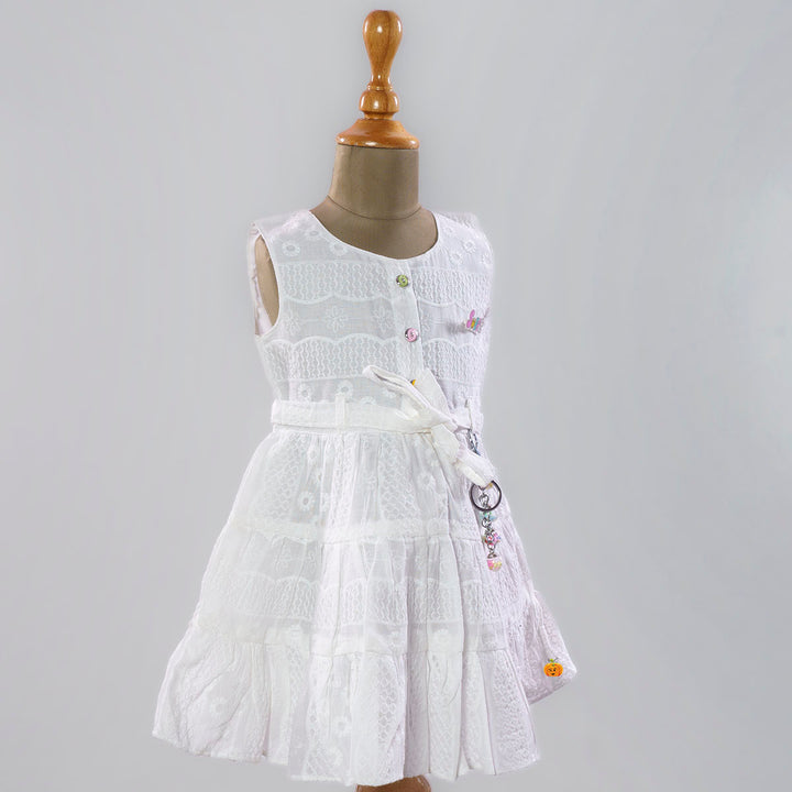 White Embroidered Cotton Girls frock Side View
