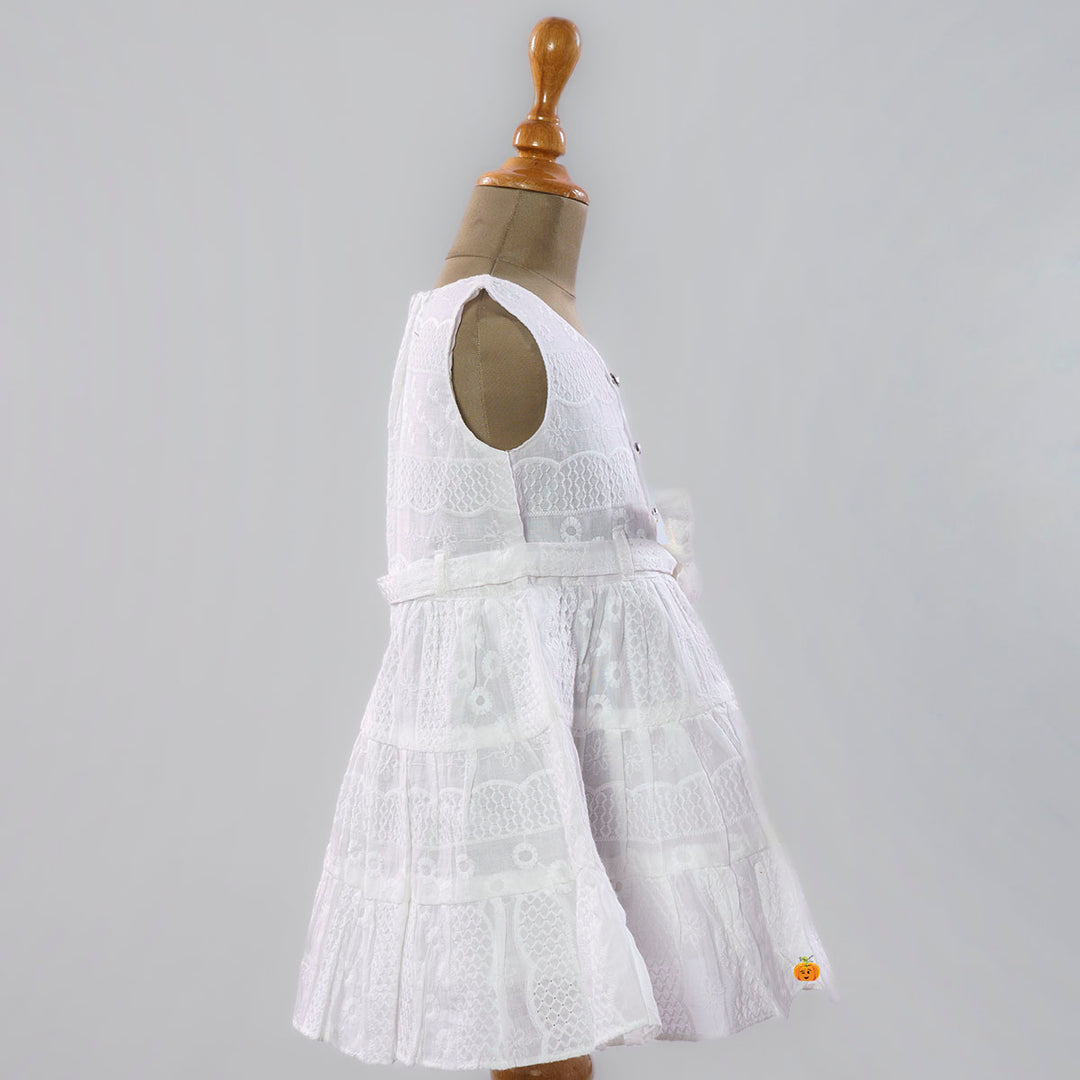 White Embroidered Cotton Girls frock Side View