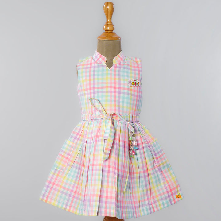 Multi Checkered Girls Frock Front View