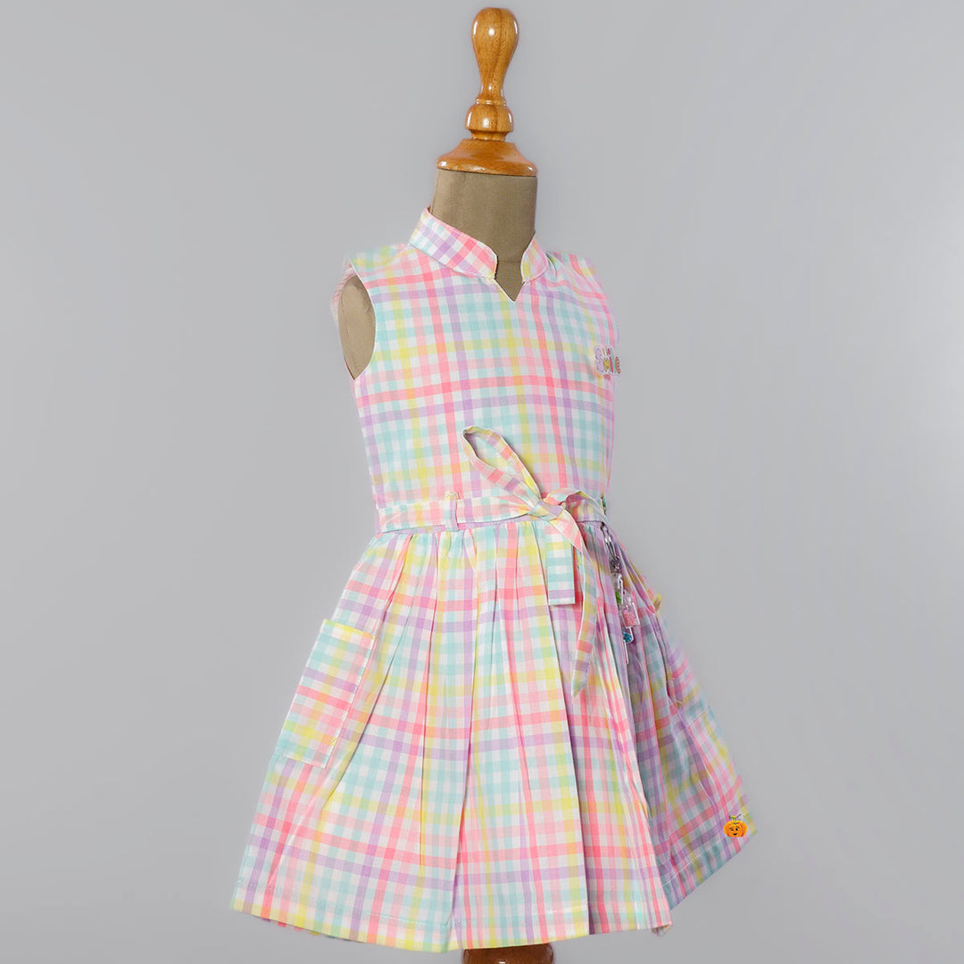 Multi Checkered Girls Frock Side View