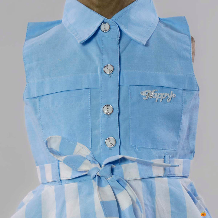 Sky Blue Collard Frock for Girls Close Up View