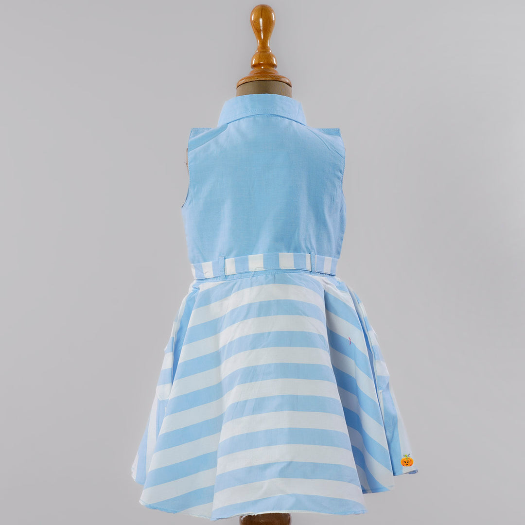 Sky Blue Collard Frock for Girls Back View