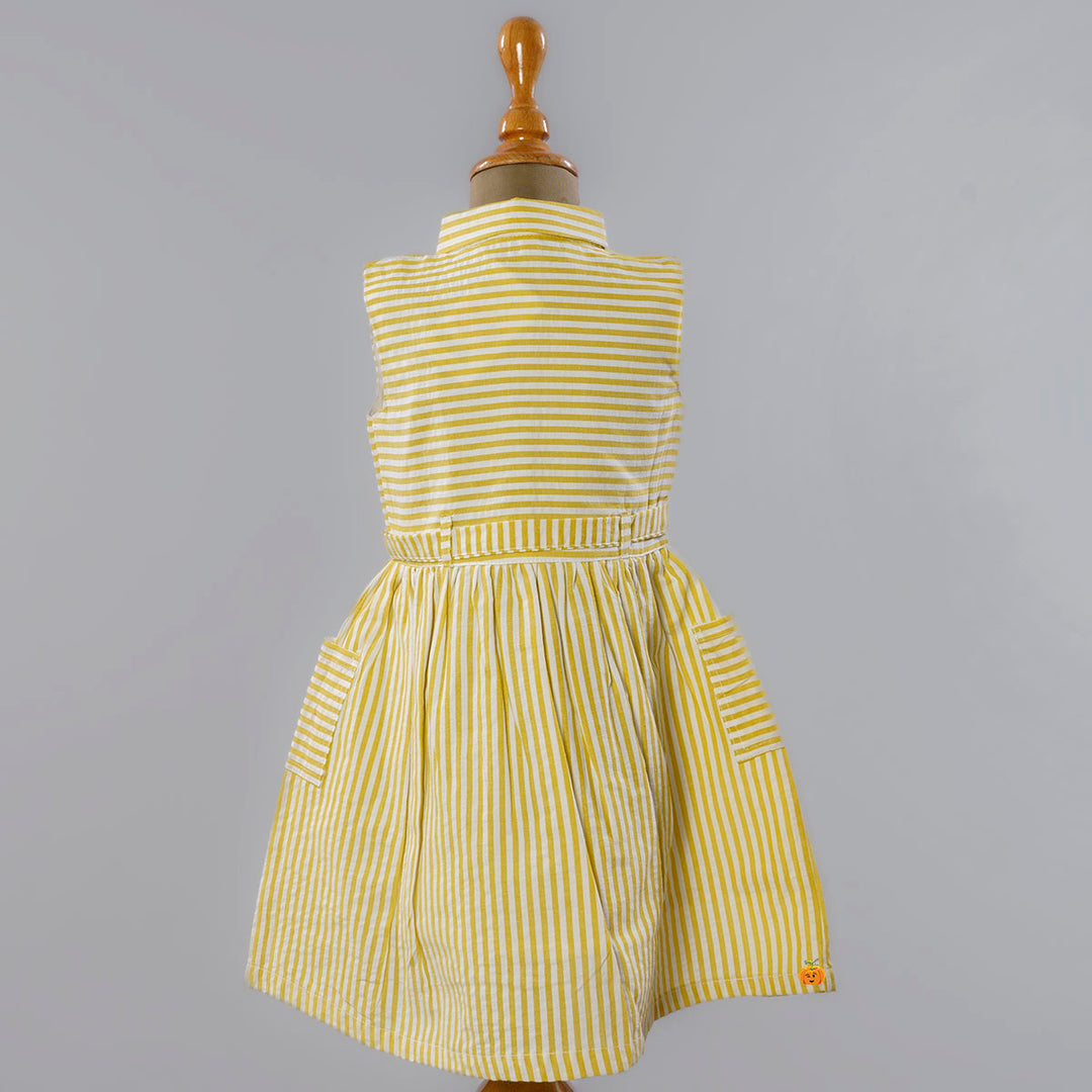 Yellow Striped Cotton Frock for Girls Back View