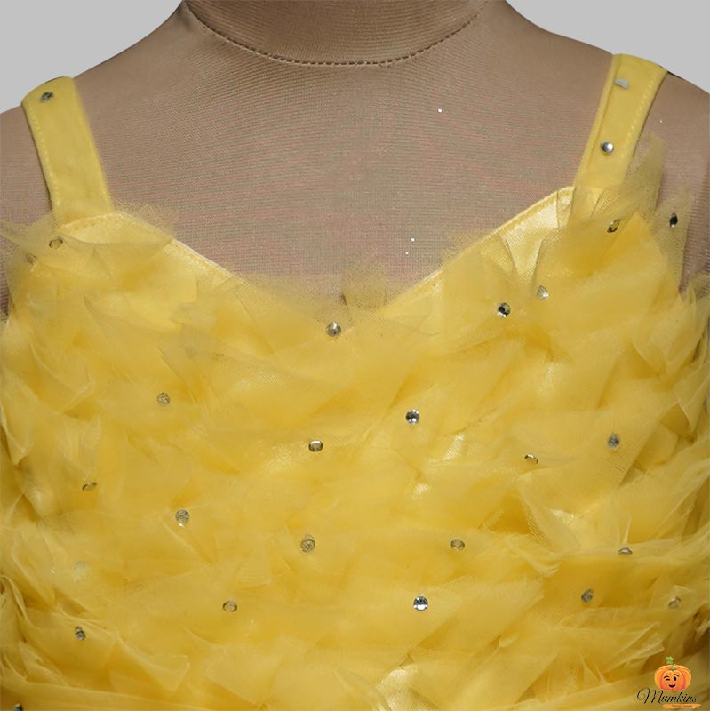 Yellow Frock For Kid Girls Close Up View