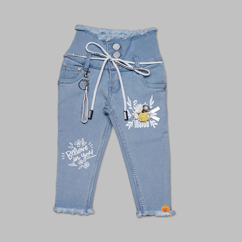 Kids Denim Clothes | Distressed Faded Cuffed Jeans | Mia Belle Girls