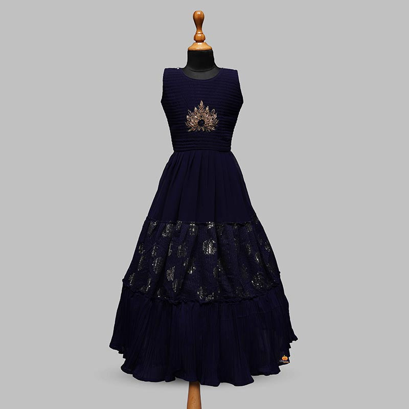 Buy Navy Blue Embroidered Pleated Georgette Gown Party Wear Online at Best  Price | Cbazaar
