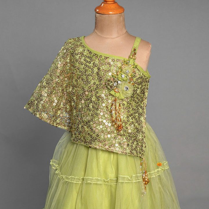 Green Sequin Gown for Girls Close Up View