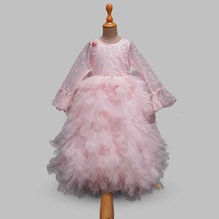Pink Sequin Frill Gown for Girls Front View