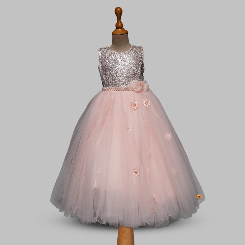 Peach Long Gown For Kids Front View