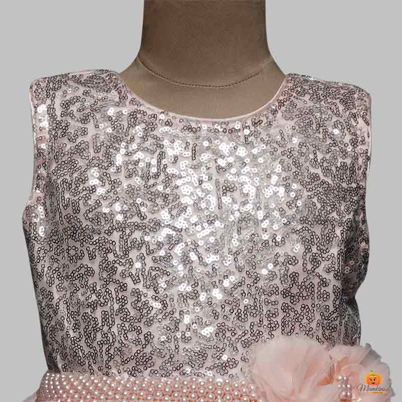 Peach Long Gown For Kids Close Up View