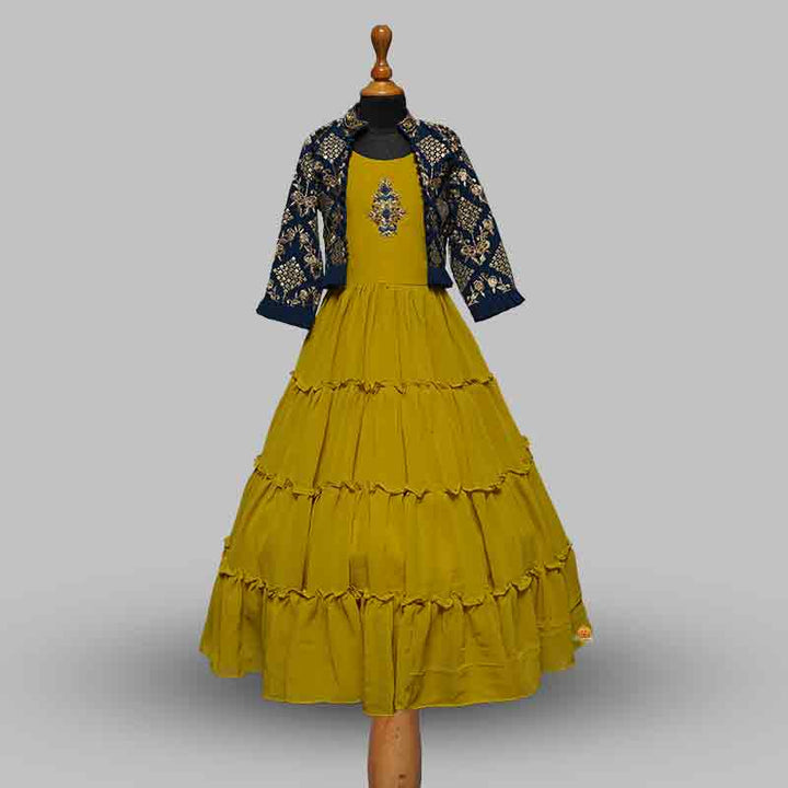 Mustard Long Girls Gown with Jacket Front View