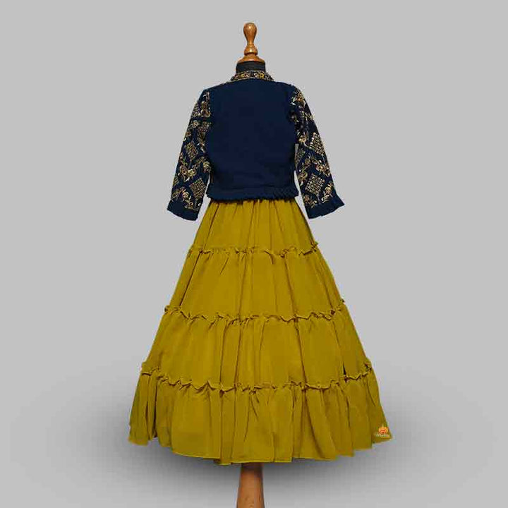 Mustard Long Girls Gown with Jacket Back View