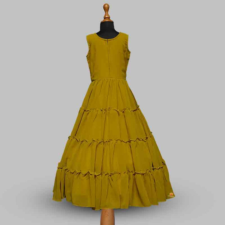 Mustard Long Girls Gown with Jacket Back View