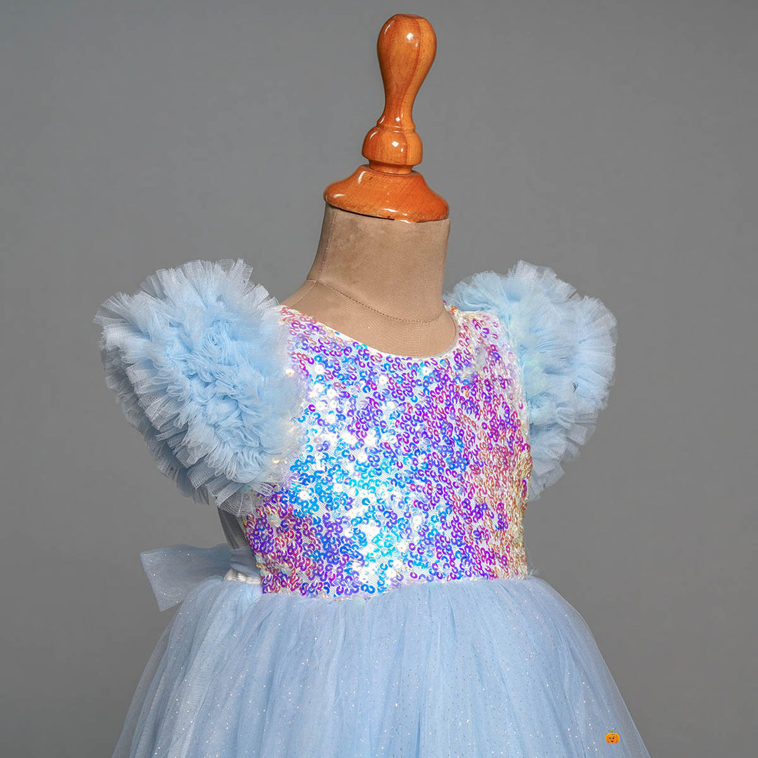 Blue Sequin Party Gown for Girls Side View