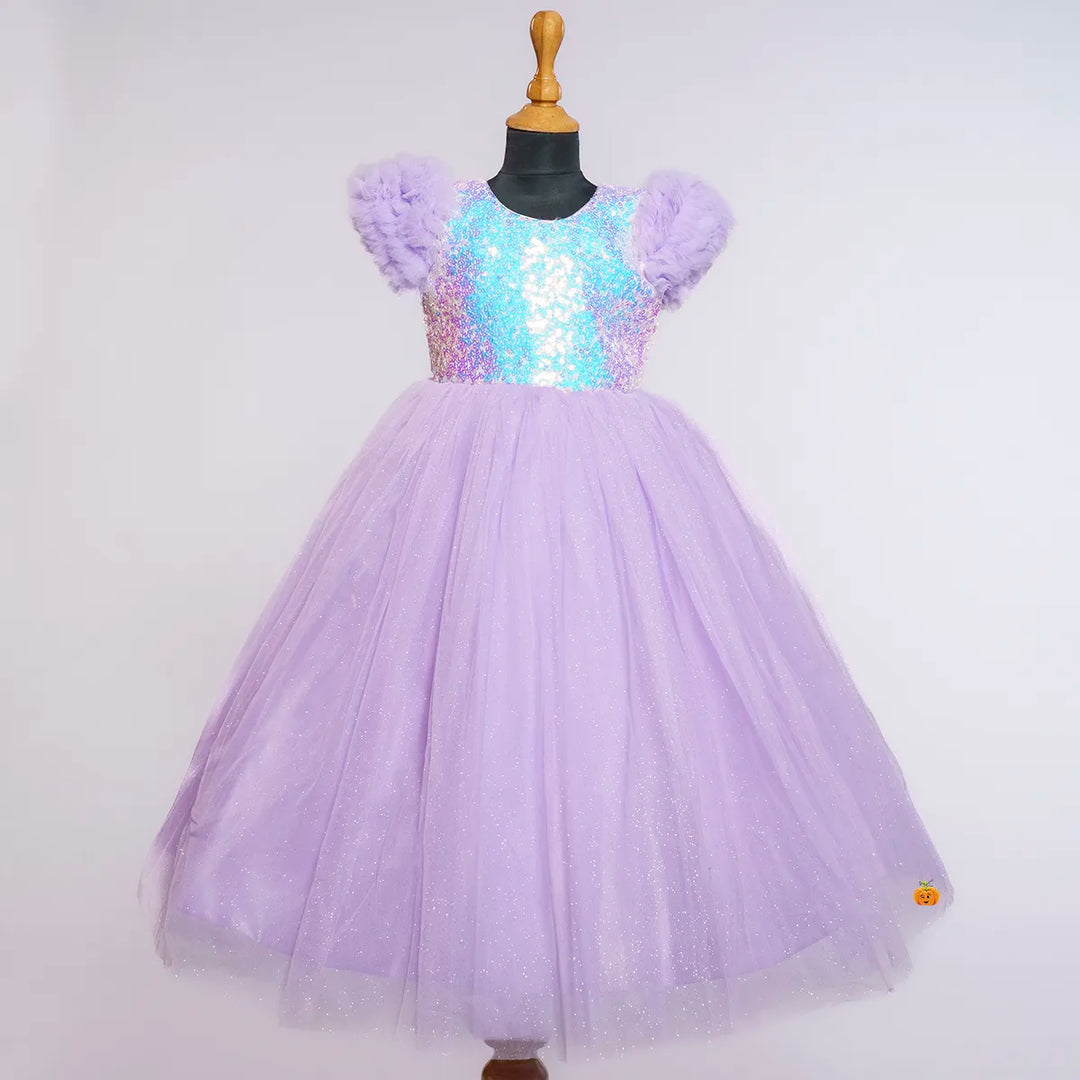 Purple Sequin Party Gown for Girls Front View