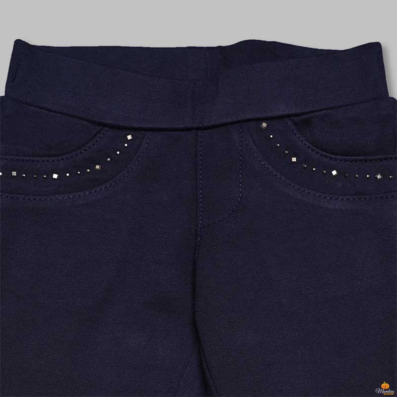 Navy Blue Jegging for Girls Close Up View