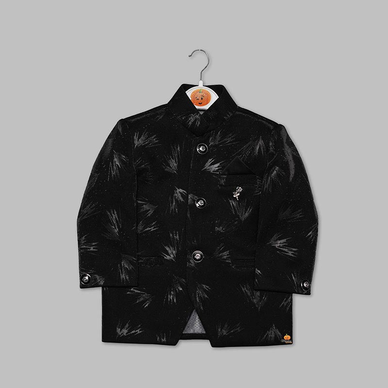 Black Printed Jodhpuri Suit For Boys Top View
