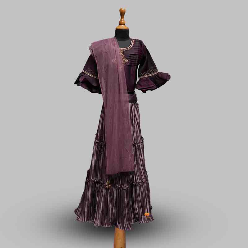Girls lehenga choli with dupatta in wine color