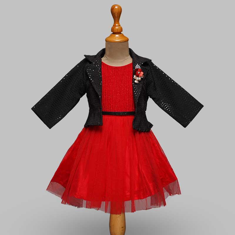 Buy Red-White Girls Midi with Black Jacket Mumkins Buy Red-White Girls Midi with Black Jacket Mumkins