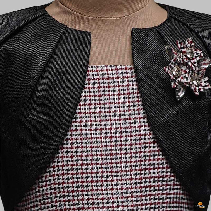 Black Maroon Girls Midi with Jacket Close Up View