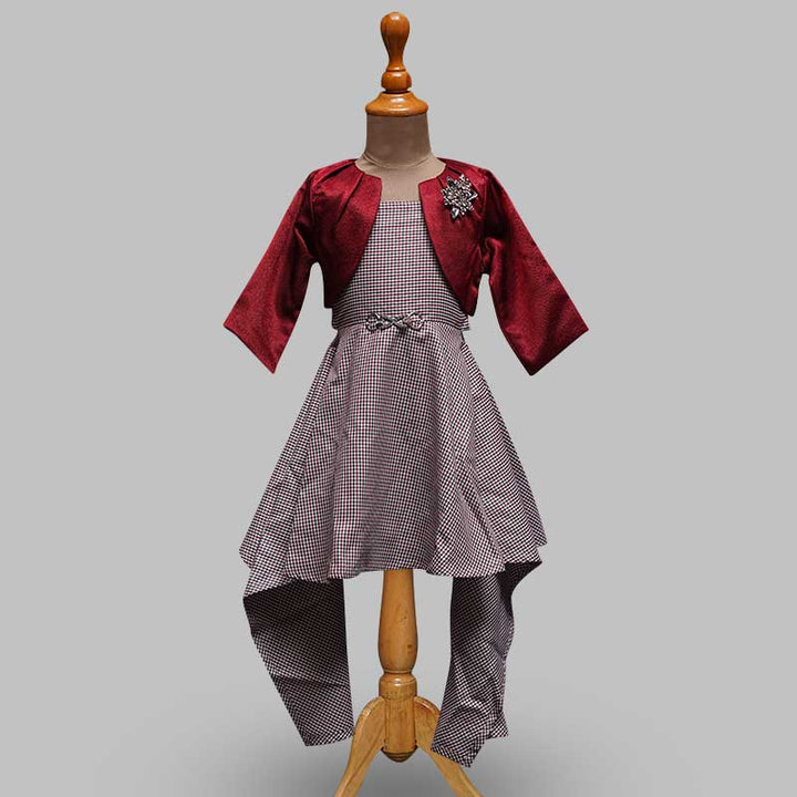 Black Maroon Girls Midi with Jacket Variant Front View
