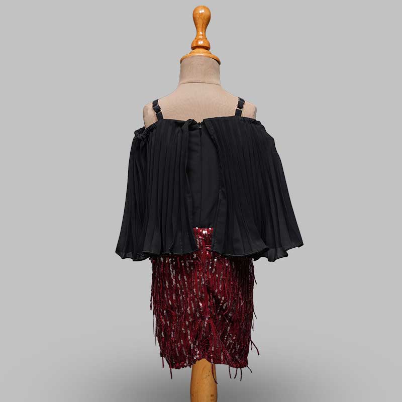 Maroon Off Shoulder Girls Midi Back View