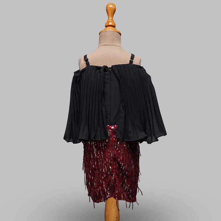 Maroon Off Shoulder Girls Midi Back View