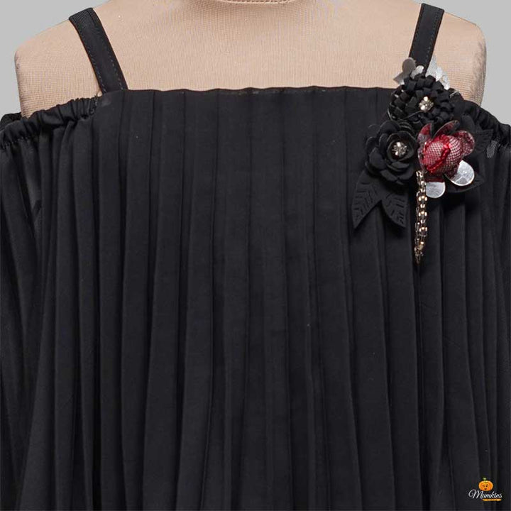 Maroon Off Shoulder Girls Midi Close Up View