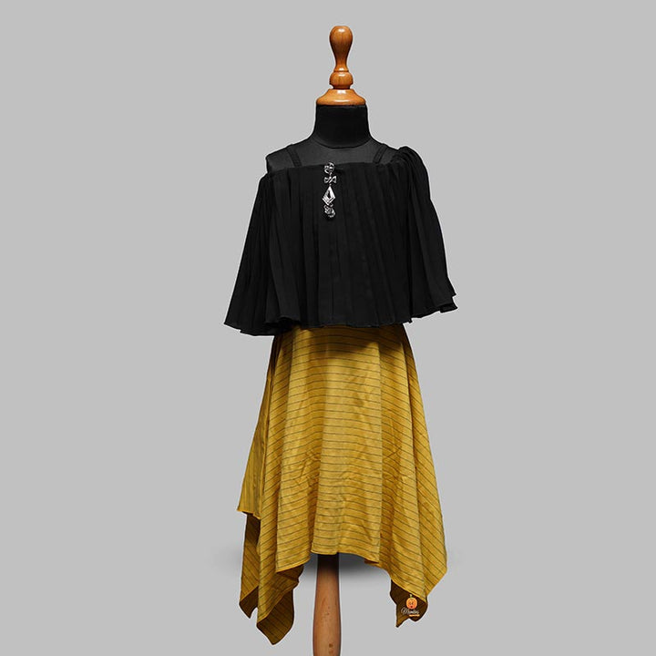 Mustard-Peach Girls Midi with Black Top Variant Front View