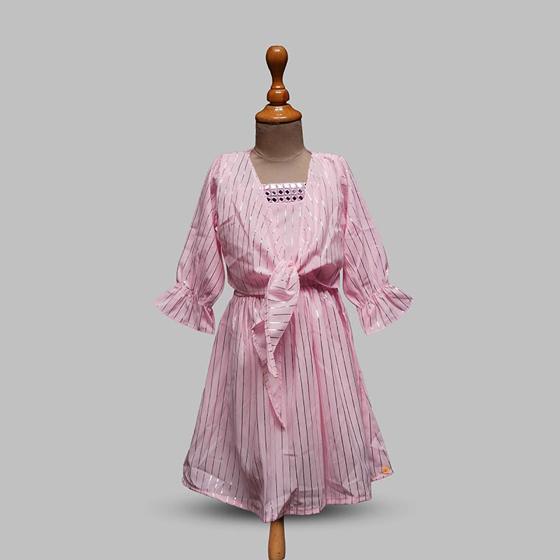 Baby Pink Solid Party Wear Noted Top Girls Midi Variant Front View