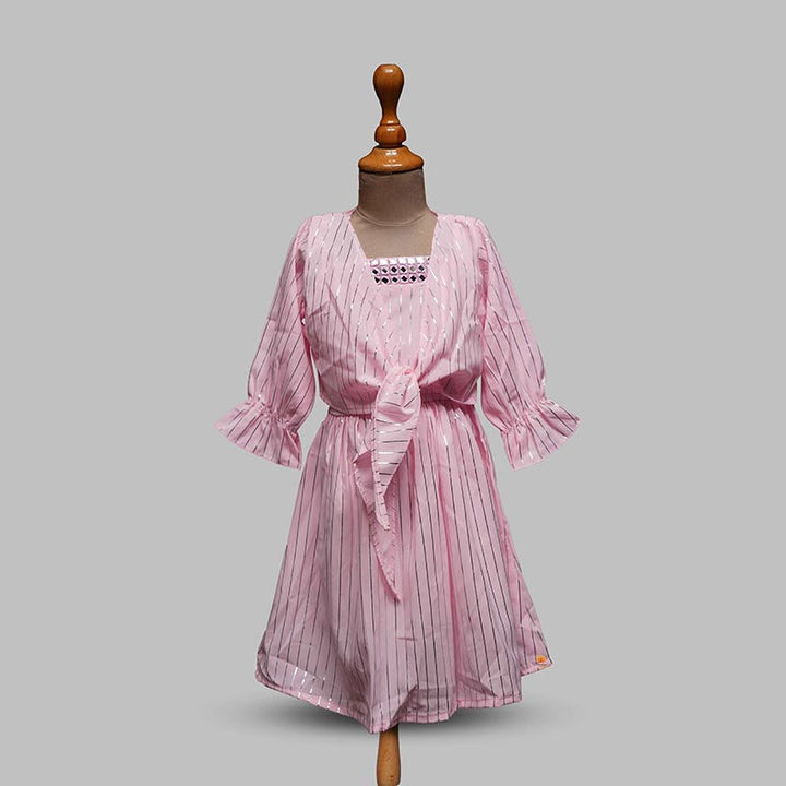 Baby Pink Solid Party Wear Noted Top Girls Midi Variant Front View