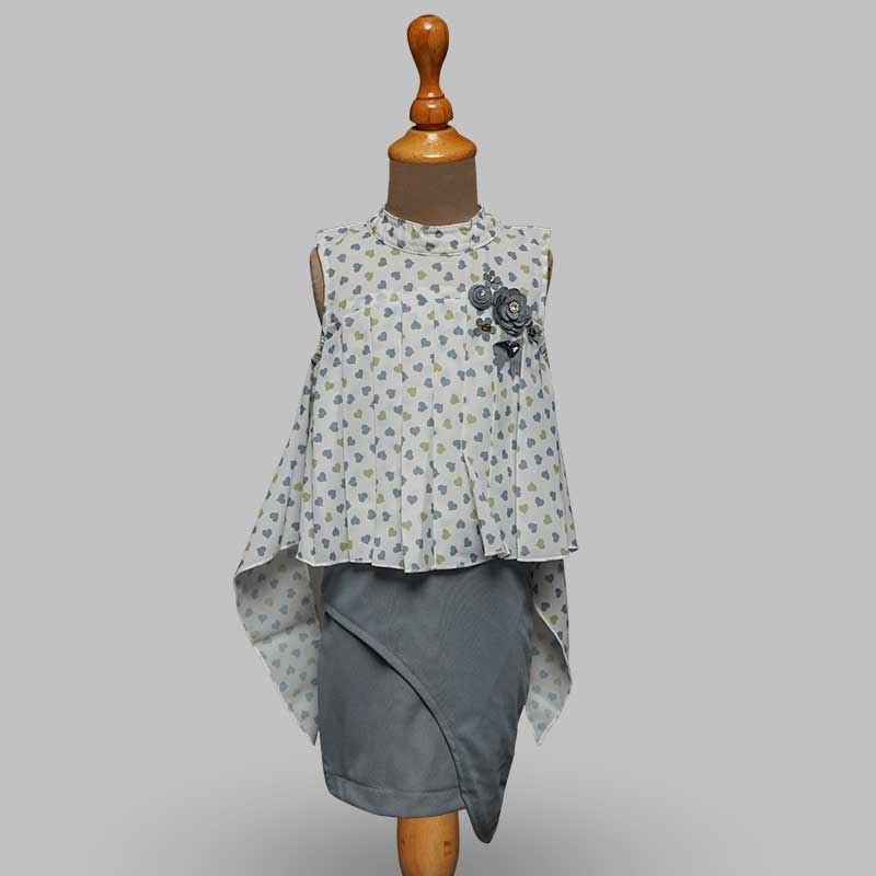 Grey Girls Midi with Asymmetry Top Front View